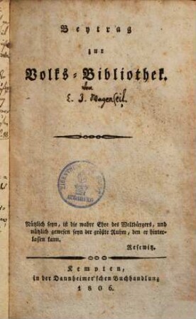 Beytrag zur Volksbibliothek