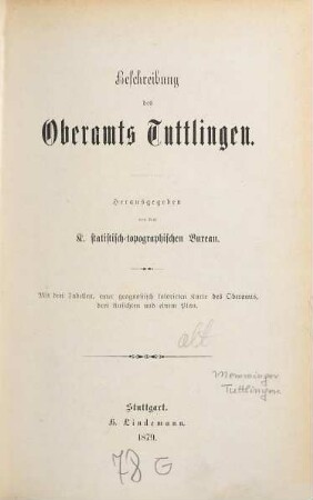 Beschreibung des Oberamts Tuttlingen