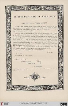 12: Lettres d'artistes et d'amateurs : une lettre de Victor Hugo