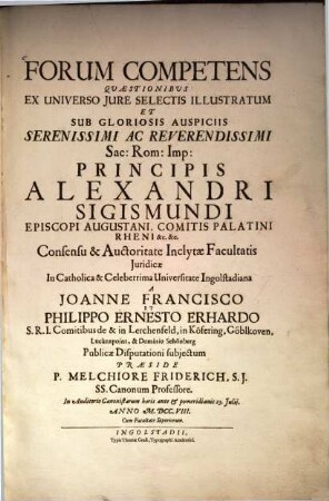 Forum Competens, Quaestionibus Ex Universo Jure Selectis Illustratum