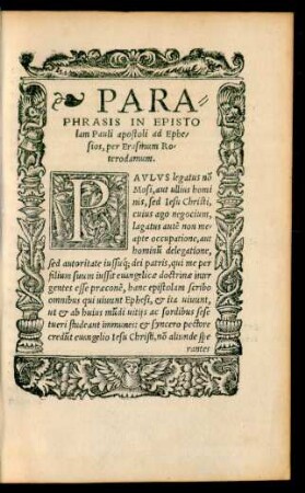 Paraphrasis In Epistolam Pauli apostoli ad Ephesios, per Erasmum Roterodamum.