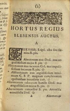 Praeludia Botanica, 1. Hortus Regius Blesensis Auctus : Cum Notulis durationis & Charactismis Plantarum addutarum, quam non scriptarum ...