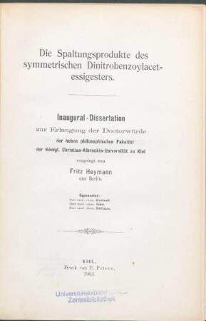 Die Spaltungsprodukte des symmetrischen Dinitrobenzoylacetessigesters