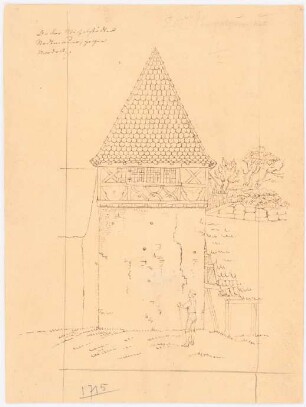 Turm der Stadtmauer, Michelstadt: Perspektivische Ansicht nach Nordosten