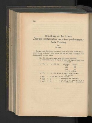 Bemerkung zu der Arbeit: "Über die Kristallisation aus wässerigen Lösungen." Zweite Mitteilung.