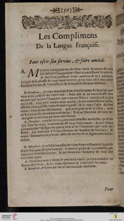 Les Complimens De la Langue Francoise / Höffliche Reden Der Frantzösischen Spraach