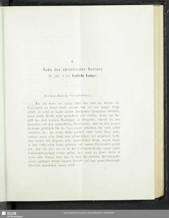 I. Rede des abtretenden Rectors Dr. phil. et jur. Ludwig Lange : Bericht über das Studienjahr 1879/80