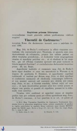 Registrum primum litterarum reverendissimi vicarii generalis ordinis predicatorum videlicet magistri Vincentii de Castronovo.