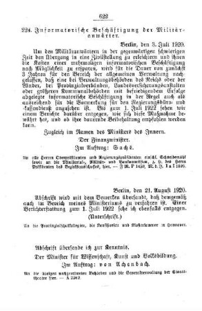 Informatorische Beschäftigung der Militäranwärter : [A. Behörden und Beamte]