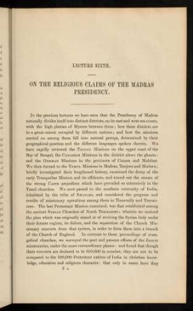 177-191, Lecture sixth. On the religious claims of the Madras presidency