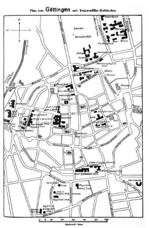 Plan von Göttingen mit Universitäts-Gebäuden