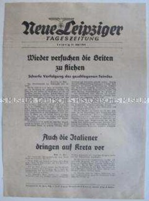 Extrablatt der "Neuen Leipziger Tageszeitung" zum Rückzug britischer Truppen von Kreta und Kämpfen in Nordafrika