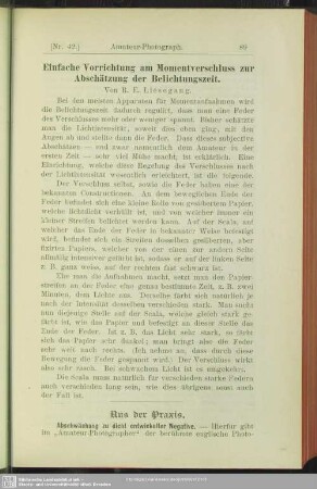 Einfache Vorrichtung am Momentverschluss zur Abschätzung der Belichtungszeit