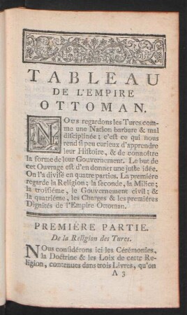 Premiére Partie. De la Religion des Turcs.