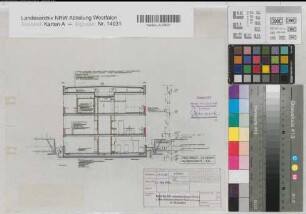 Münster (Münster) Neubau des Hygienisch-Bakteriologischen Landesuntersuchungsamtes Querschnitt 1958 1 : 100 28 x 35,5 Pause Staatshochbauamt Münster Regierung Münster Nr. 34048