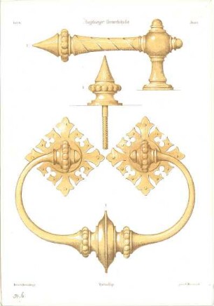 Stengel, Georg von; Augsburg (Bayern); Gewerbehalle - Türbeschläge (Ansichten)