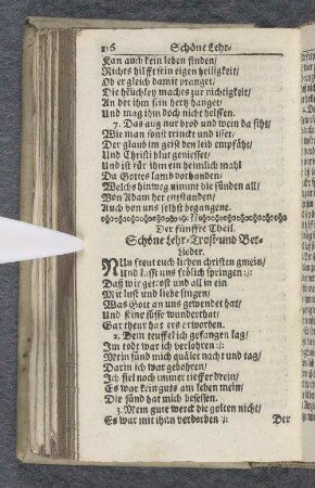 Der fünffte Theil. Schöne Lehr- Trost- und Bet-Lieder.