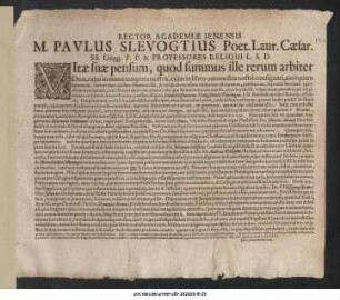 Rector Academiae Ienensis M. Paulus Slevogtius Poeta Laur. Caesar. SS. Lingg. P.P. & Professores Reliqui L.S.D. : ... P.P. XIV. April. Anno MDCXXXIII.