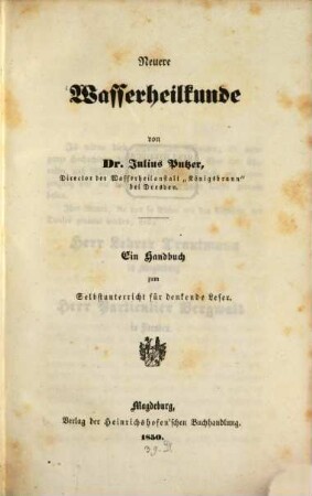 Neuere Wasserheilkunde