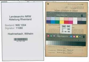 Entnazifizierung Wilhelm Hoehnerbach , geb. 06.12.1899 (Kranfuehrer)