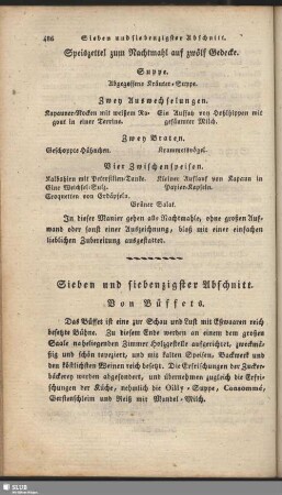Sieben und siebenzigster Abschnitt. Von Büffets