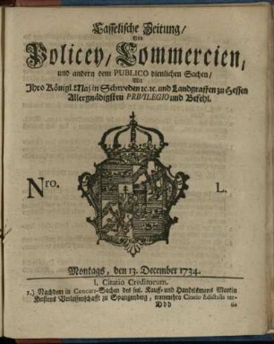 Nro. L, Montags, den 13. December 1734