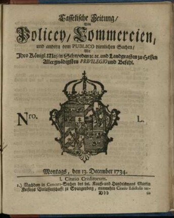 Nro. L, Montags, den 13. December 1734