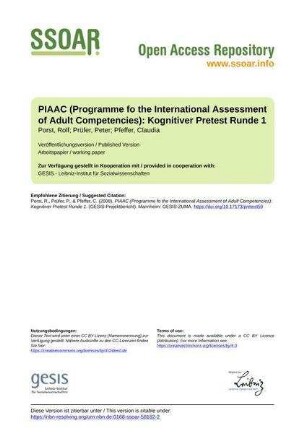 PIAAC (Programme fo the International Assessment of Adult Competencies): Kognitiver Pretest Runde 1