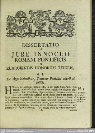 §. I. De Appellationibus, Romano Pontifici attribui solitis