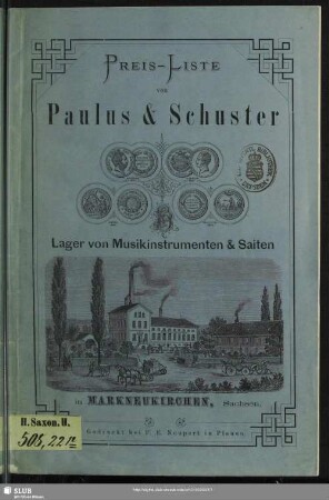 Preis-Liste von Paulus & Schuster : Lager von Musikinstrumenten & Saiten in Markneukirchen Sachsen