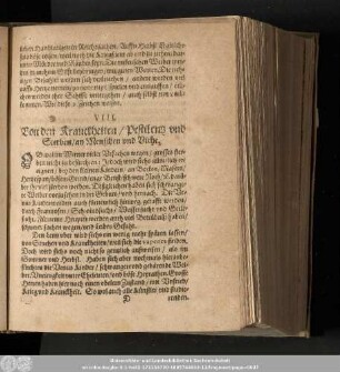 VIII. Von den Kranckheiten/ Pestilentz und Sterben/ an Menschen und Viche