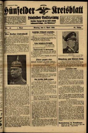 Erste Ausgabe vom Montag, den 08. April 1940.