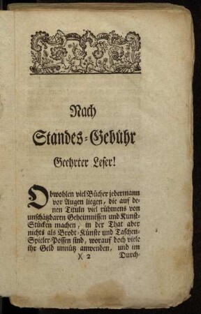 Nach Standes-Gebühr Geehrter Leser!