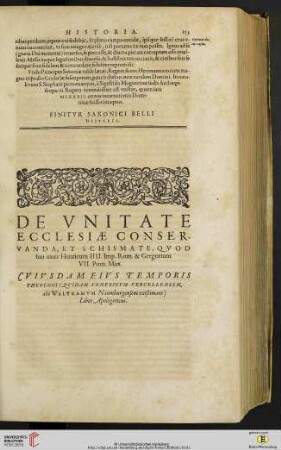 De Unitate Ecclesiae conservanda, et schismate, quod fuit inter Henricum IIII. Imp. Rom.& Gregorium VII. Pont. Max