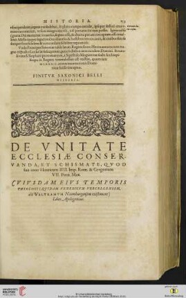 De Unitate Ecclesiae conservanda, et schismate, quod fuit inter Henricum IIII. Imp. Rom.& Gregorium VII. Pont. Max