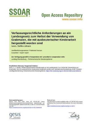 Verfassungsrechtliche Anforderungen an ein Landesgesetz zum Verbot der Verwendung von Grabmalen, die mit ausbeuterischer Kinderarbeit hergestellt worden sind