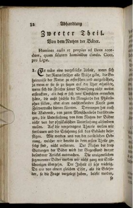 Erster Artickel. Von dem Nutzen der Bäder, besonders der heissen Bäder.