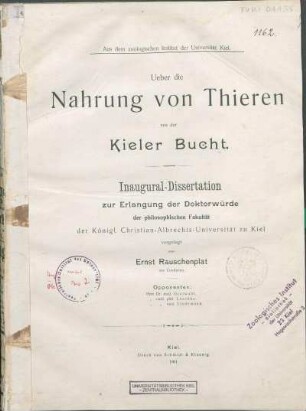 Ueber die Nahrung von Thieren aus der Kieler Bucht