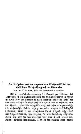 Die Aufgaben aus der angewandten Mathematik bei der schriftlichen Reifeprüfung auf den Gymnasien