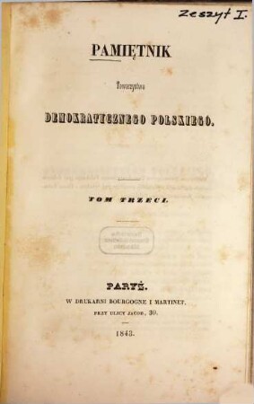 Pamie̜tnik Towarzystwa Demokratycznego Polskiego. 3. 1843