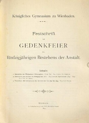 Festschrift zur Gedenkfeier des fünfzigjährigen Bestehens der Anstalt : 14. Aug. 1894