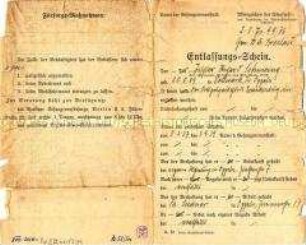 Entlassungsschein eines politischen Gefangenen aus der Strafanstalt Brandenburg-Görden - Personenkonvolut