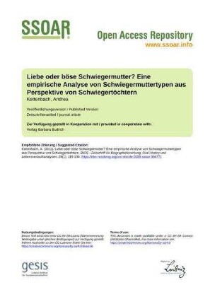 Liebe oder böse Schwiegermutter? Eine empirische Analyse von Schwiegermuttertypen aus Perspektive von Schwiegertöchtern
