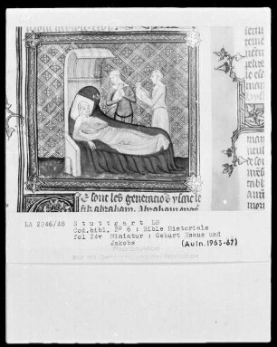Bible Historiale — Geburt Esaus und Jakobs, Folio 24verso