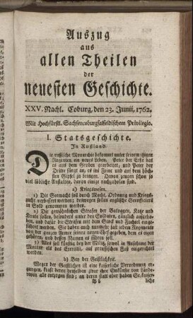 XXV. Nachl. Coburg, den 23. Junii, 1762.