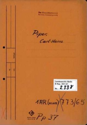 Personenheft Carl-Heinz Pieper (*31.08.1912), Kriminalassistent