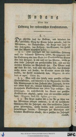 Anhang über die Ordnung der epidemischen Konstitutionen.