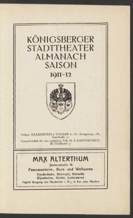 1911/1912: Königsberger Stadttheater Almanach