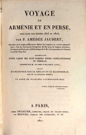 Voyage en Armenie et en Perse fait dans les années 1805 - 1806