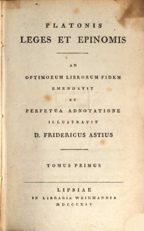 Leges et epinomis : ad optimorum librorum fidem, 1
